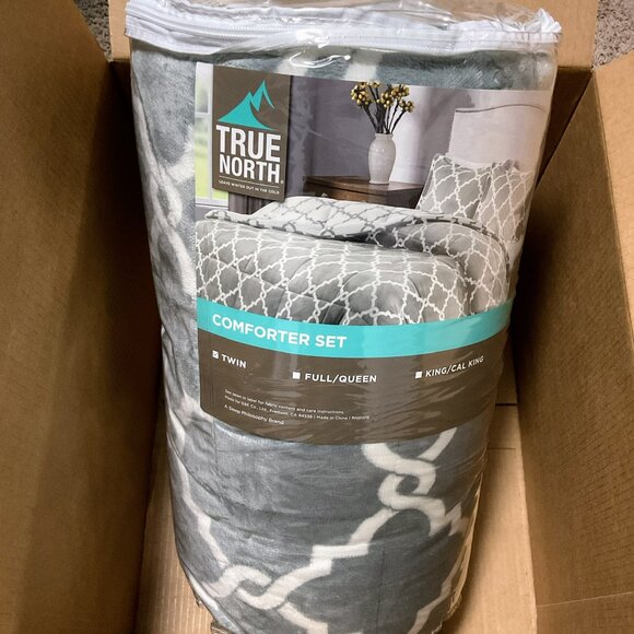 New, Never Used: True North Twin Comforter Set - 🩶 Gray 🧸 Plush 🛏️ Reversible - Picture 2 of 3